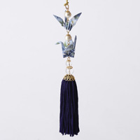 Paper Crane Tassel Washi Ornament (Crane Pair) Blue 