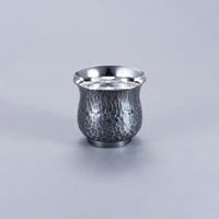Pure Silver Sake Cup, Hourglass Shape (Small) Hammered Pattern