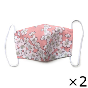 手工制 布口罩 立体 樱花图案 粉色 同款2个组 成人用