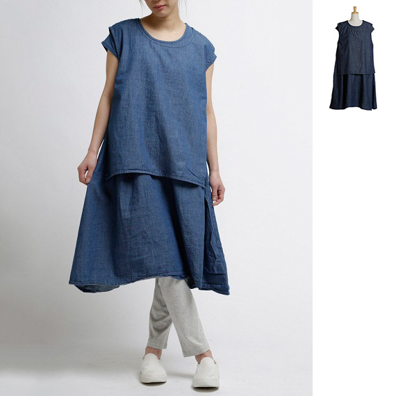 Japanese Online Shop - [08Mab] Double-Layered Denim Dress: JSHOPPERS.com
