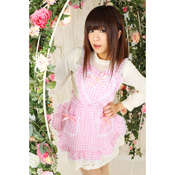 Heart Frilled Apron Gingham Check Pink 