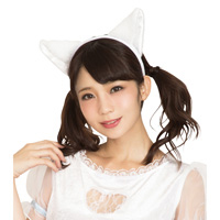 Cat Ear Head Band, Flat Ears  (White x White) / Party Costume