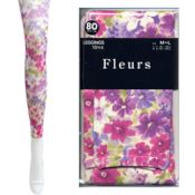 【Fleurs(花朵）】80但尼尔弹性丝袜款式10分长柔美PU花朵印花内搭裤