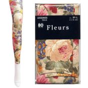 [Fleurs] 80 Denier Zokki-Type Full-Length Floral Pattern Print Leggings , Rococo Classic