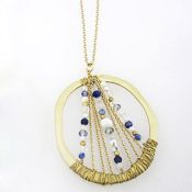 Beaded Round-Cut Pendant Necklace w/Matching Earrings  (Blue)