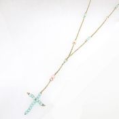 Beaded Cross Necklace (Blue)