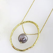 Mayglobe Baroque Pearl & Oval Necklace, Gray, Made in Japan