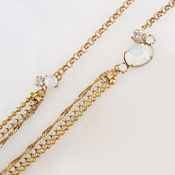 Mayglobe Rhinestone & Ball Chain Opal Bijoux Long Necklace, Golden & White Opal,   Made in Japan