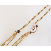 Mayglobe Rhinestone & Ball Chain Opal Bijoux Long Necklace, Golden & Rose Opal, Made in Japan