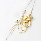 Mayglobe Thick Chain & Bijoux Long Necklace, Golden & Matte Golden,  Made in Japan 