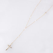 Kilburn Long Cross Necklace, Moonstone Rainbow, Made in Japan 