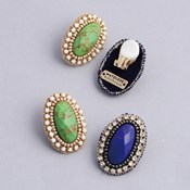 MAYGLOBE by Tribaluxe, Big Stone Oval Embroidery Ear Clips