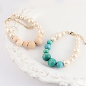 MAYGLOBE Veil, Cotton Pearl & Wood Beads Bracelet 