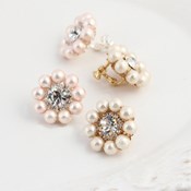 MAYGLOBE Veil, Cotton Pearl Bijoux Flower Ear Clips