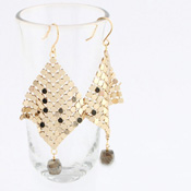 Kilburn, Pyrite x Diamond Metal Motif Hook Earrings