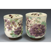 White China Purple Flower Tea Cup Pair
