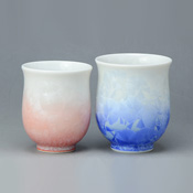 Flower Crystal Teacup Set (White Base, Blue & Red)