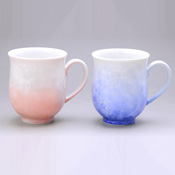 Flower Crystal Pair of Mugs (White Base, Blue & Red)