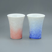 Flower Crystal Pair of Free Cups (White Base, Blue & Red)