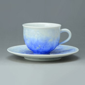 Flower Crystal Coffee Cup & Saucer (White Base, Blue)