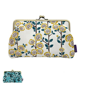 Canvas Clasp-Opening Oblong Pouch, Camellia 