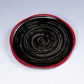 Plum-Shape Cinnabar-Rim Round Tray, Zoukoku-Nuri