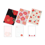 Kurochiku Japanese Pattern Memo Pad x 3, Camellia