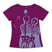 Kurochiku kurofune V-Neck T-Shirt, Skeleton, Red & Purple