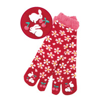 Kurochiku Toe Print Split-Toe Culture Tabi Socks, Cherry Blossom Rabbit 