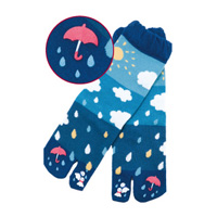 Kurochiku Toe Print Split-Toe Culture Tabi Socks, Rain Umbrella 