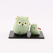 Ceramic Owl Bell (Mother & Chick) Green