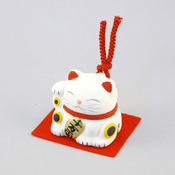 (New) Beckoning Cat Ceramic Bell White