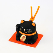 (New) Beckoning Cat Ceramic Bell Black