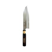 Sakai Genkichi White Steel Sanmaiuchi Santoku Knife, 180mm, Akebono Handle