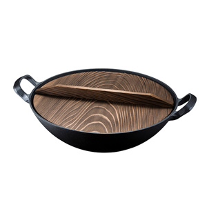 Nambu Ironware New Wok Cooking Pan With Wooden Lid 33㎝