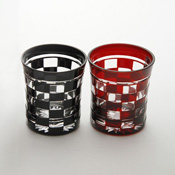 Edo Kiriko Sake Glass (Red & Black Checker Pattern) from Tokyo
