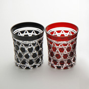 Edo Kiriko Sake Glass (Red & Black Kagome Pattern) from Tokyo