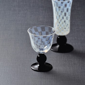 Taisho Roman Edo Glass, Sake Cup, Checkered, Black/Short