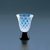 Taisho Roman Edo Glass, Stemmed Sake Glass, Checkered