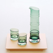 BAMBOO SERIES Edo Glass, Green Bamboo Sake Set, w/Tray