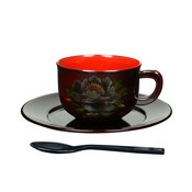 Yakumo-Nuri Lacquerware, Wooden Coffee Cup (Silver Peony) 1 Cup