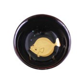 Large Sake Cup (Flat) Tamenuri w/Flatfish Makie Pattern